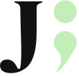 Logo avec la lettre J en majuscule, suivi d'un point virugule de couleur vert.